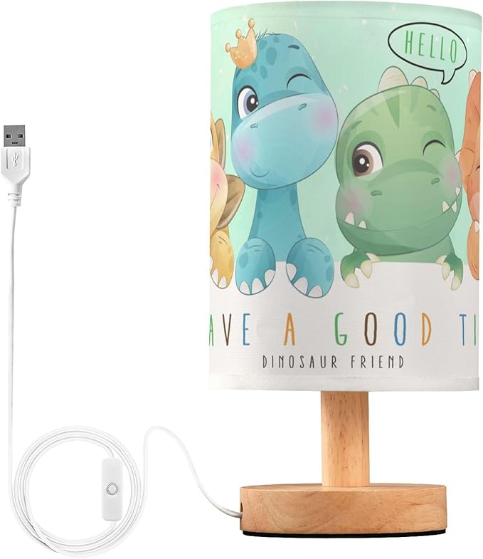 Table Lamp Watercolor Dinosaur Baby Pattern Nightstand Lamp with Wood Base Fabric Lamp Shade Bedside Desk Lamp for Living Room Bedroom Kids Room Office