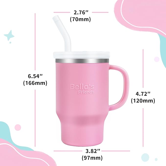 Bella's Friends Handy Mini Tumbler – Adorable 9 oz Sippy Cup for Toddlers 1-3 years old, Flexible Straw, Stainless Interior & Silicone Body, Leak‑Proof, Dishwasher Safe, Ideal for Travel or At Home