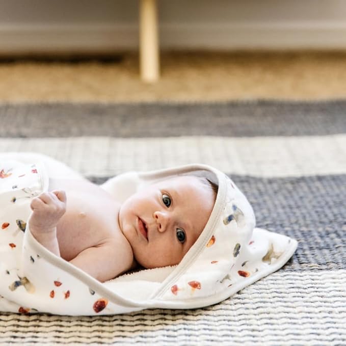 Little Unicorn Premium Infant Hooded Bath Towel| Soft & Absorbent Cotton & Terry Fabric for Newborns (Mushrooms)