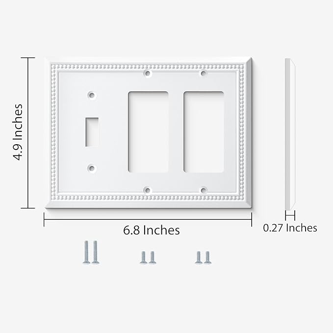 Henne Bery Sunken Pearls Heavy Duty Decorative Wall Plate Switch Plate Outlet Cover (Single Toggle/Double Decorator, White)