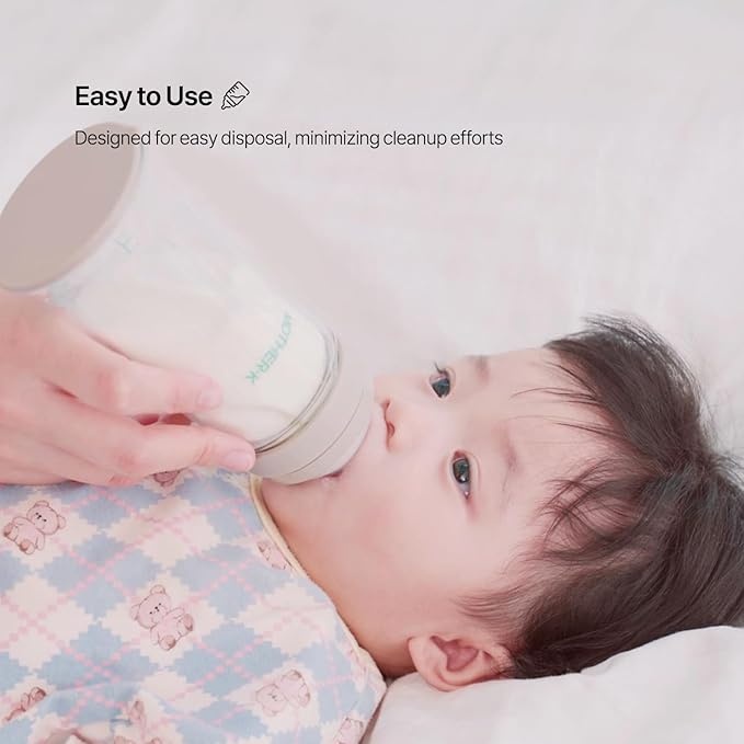 MOTHER-K Disposable Baby Bottle Liner, Must-Have Baby Travel Essentials, BPA Free & Anti-Colic (8oz, 100pcs)