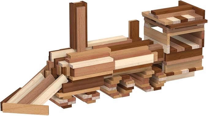 MindWare KEVA Design Woods — Free-Form 3D Builder Kit for Kids, Teens & Adults — Create Your own Architecture Designs with Simple Wood Building Blocks