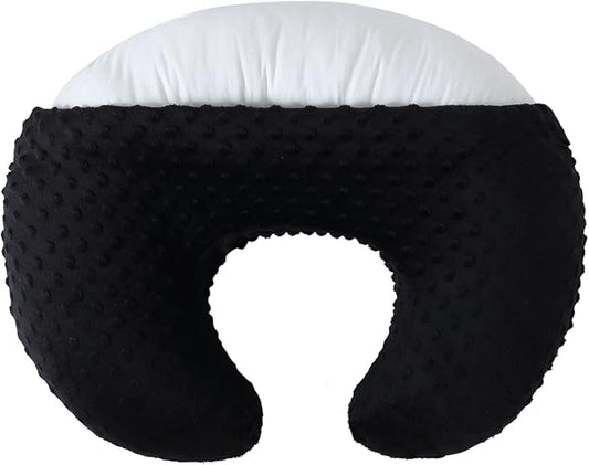 Nursing Pillow and Positioner Breastfeeding and Bottle Feeding, Propping Baby, Tummy Time, Sitting Support for Baby Boy and Baby Girl, with Removable Dots Cover (Black)