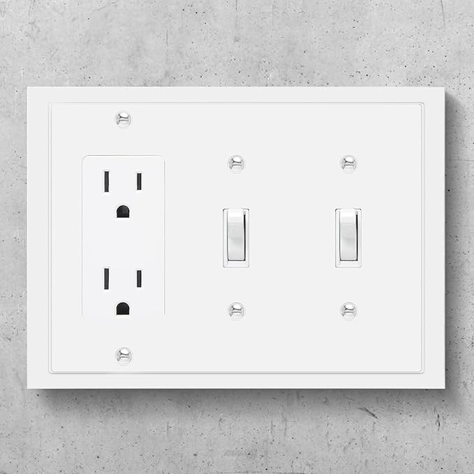 Modern Edge Decorative Wall Plate Switch Plate Outlet Cover, Durable Solid Zinc Alloy (Double Toggle/Single Decorator, White)