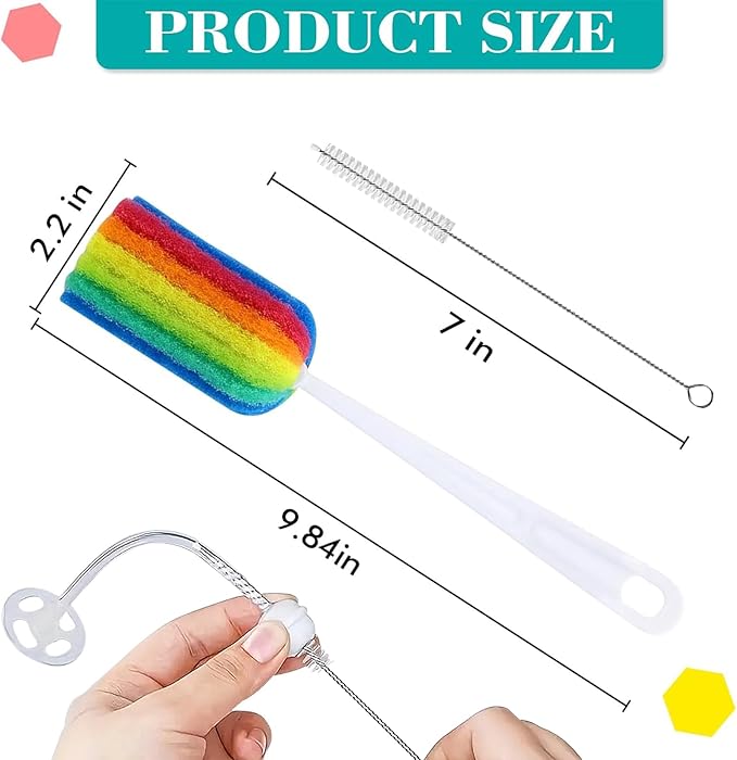 Bottle Brush 4PCS with Straw Brush 4PCS Sponge Cleaning Brushes Long Handle Scouring Pad Scrub Brushes for Kitchen Clean Baby Bottle Glasses Mugs Cups Straw (4PCS+Straw Brush 4PCS)