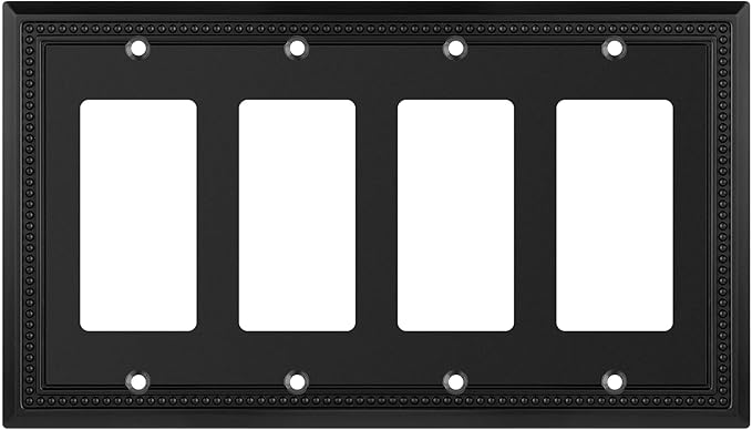 Henne Bery Sunken Pearls Heavy Duty Decorative Wall Plate Switch Plate Outlet Cover (Quad Decorator, Matte Black)