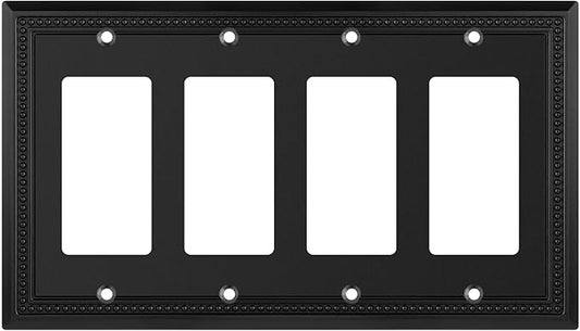 Henne Bery Sunken Pearls Heavy Duty Decorative Wall Plate Switch Plate Outlet Cover (Quad Decorator, Matte Black)