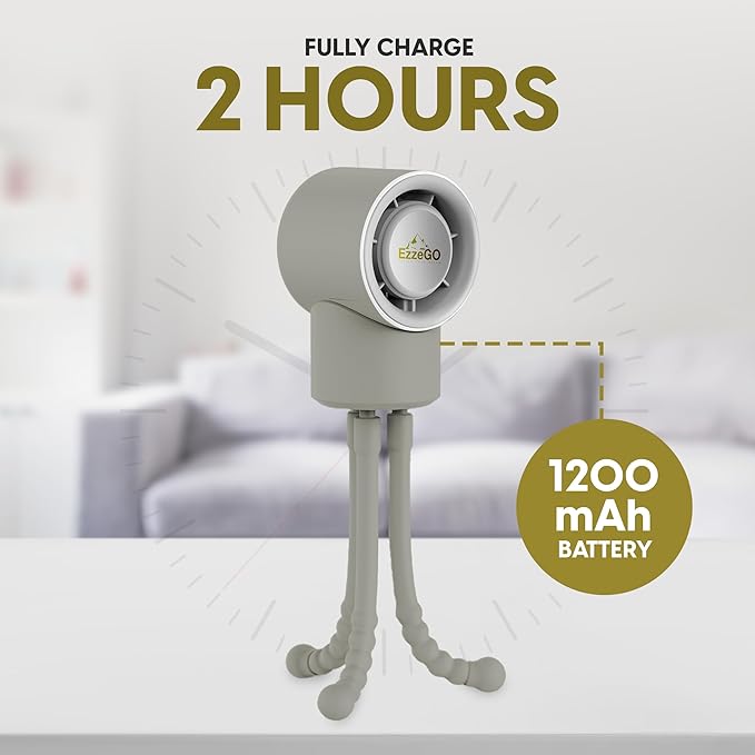 Portable Mini Travel Stroller Fan - Battery Operated, Clip On, Small, Handheld, Rotating, Rechargeable, Personal Fan with Flexible Tripod, 3 Speeds for Baby Crib, Bed Car, Seat Treadmill