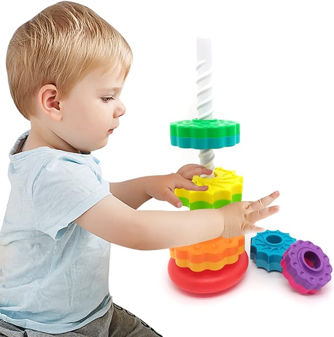 Spinning Stacking Toys, Educational Toddler Toy Stacking Rings Baby Toys, Montessori Toy for Girls and Boys, Spin Gears Christmas Birthday Gift for 1-3 Year Old