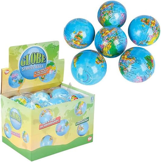 World Globe Squeeze Ball Bunch Stress Ball, Stress & Anxiety Relief Toy, Planet Earth, 3" (24-Pack)