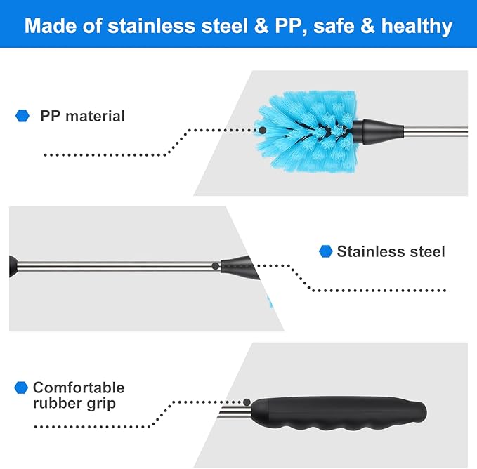 2 Pack Water Bottle Brush,15-inch Long, Bottle Brush Cleaner, Bottle Scrubber, Kitchen Scrub Brush Suitable for Water Bottles, Cups, Glasses, Baby Bottles, Wine Glasses, Blue