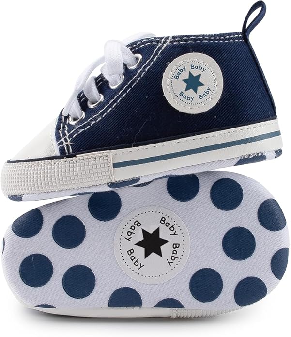 Meckior Baby Girls Boys Canvas Sneakers Soft Sole High-Top Ankle Infant First Walkers Crib Shoes