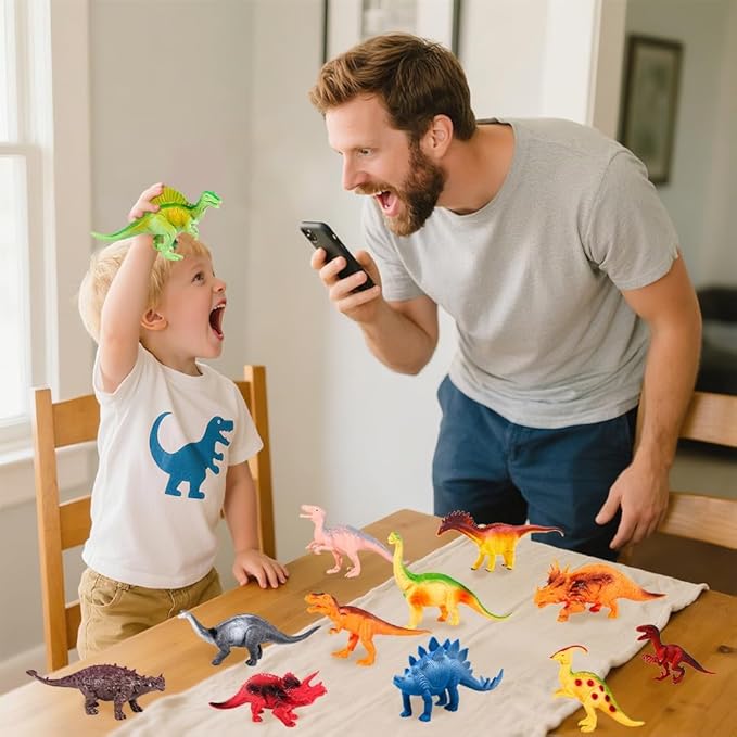 Kimicare Kids Dinosaur Figures Toys, 18 Pcs Jumbo Plastic Dinosaur Toys for Kids 3-5, STEM Educational Realistic Dinosaurs Figurine Playset for Boys Girls Toddlers