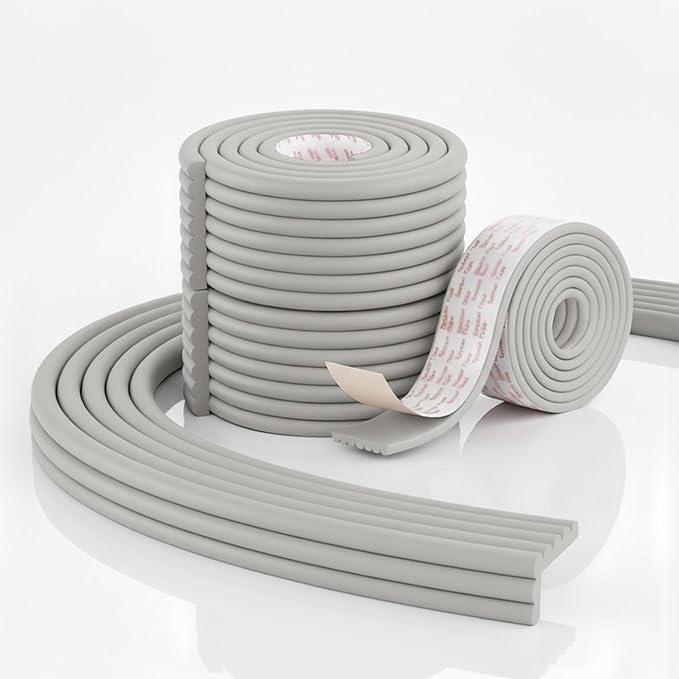 Baby Proofing Edge Corner Protector, 6.5 Ft Self - Adhesive Edge Protector for Baby, Soft NBR Rubber Foam Padding, Furniture, Sharp Edge Safety Corner Edge Bumper Guard-Gray
