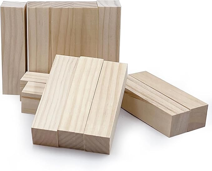 12 PCS Unfinished Wood Craft Cubes,4×1×1inchRectangular Wooden Blocks for DIY Carving,Large Unfinished Whittling Wood Blank Blocks for Kids or Adults