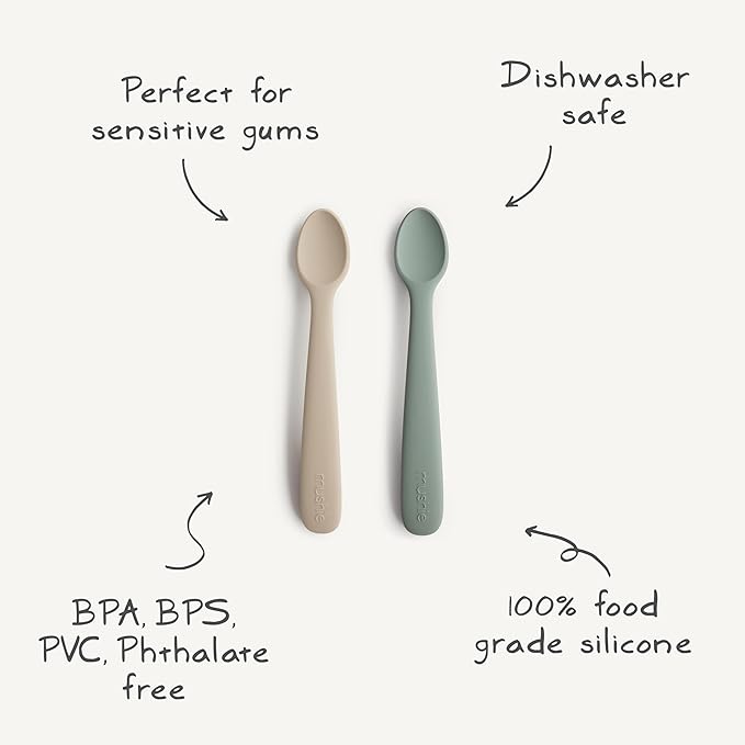 mushie Silicone Baby Feeding Spoons | 2 Pack (Dried Thyme/Natural)