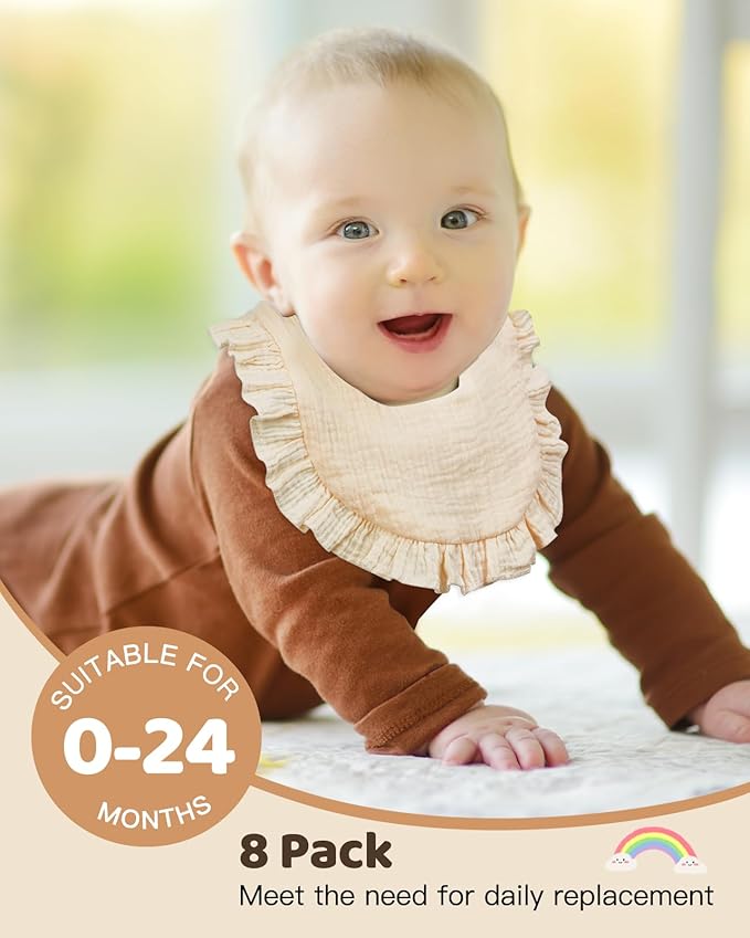 Lictin 8-Pack Muslin Baby Bibs - Bandana Drooling and Teething Bibs, Unisex Cotton