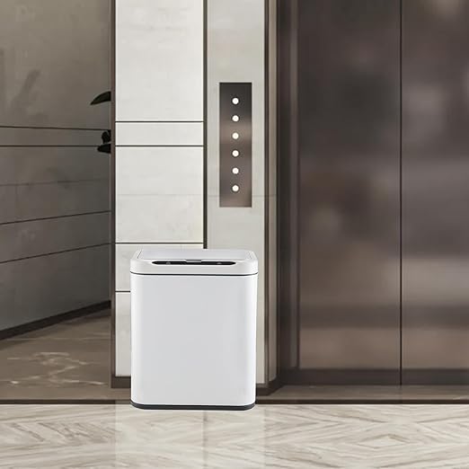 ELPHECO Stainless Steel Office Trash Can Motion Sensor Garbage Can Touchless Smart Trash Can Automatic Waste Bin for Kitchen, Office, Bathroom (White, 3.5 Gallons)