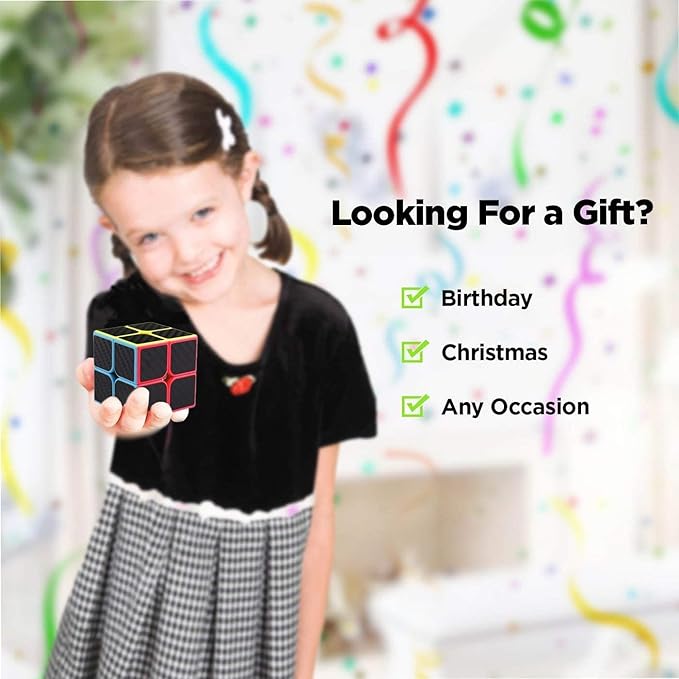 Roxenda Speed Cube Set, Speed Cube Bundle of 2x2x2 and 3x3x3 Cube Smoothly Magic Cube Collection for Kids Teens & Adults [2 Pack] (Carbon Fiber)