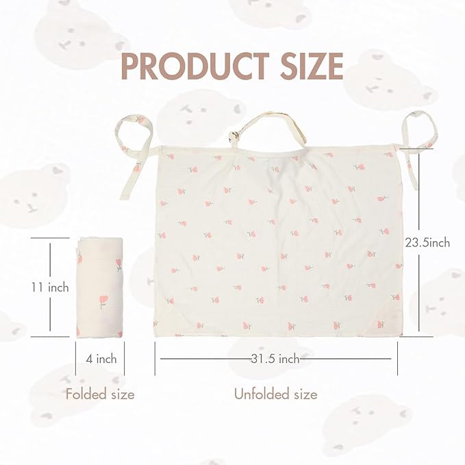 2-Pack Muslin Nursing Cover for Baby Breastfeeding - Breathable Breastfeeding Covers for Nursing with Arch Neckline, Bear & Flower Privacy Covers
