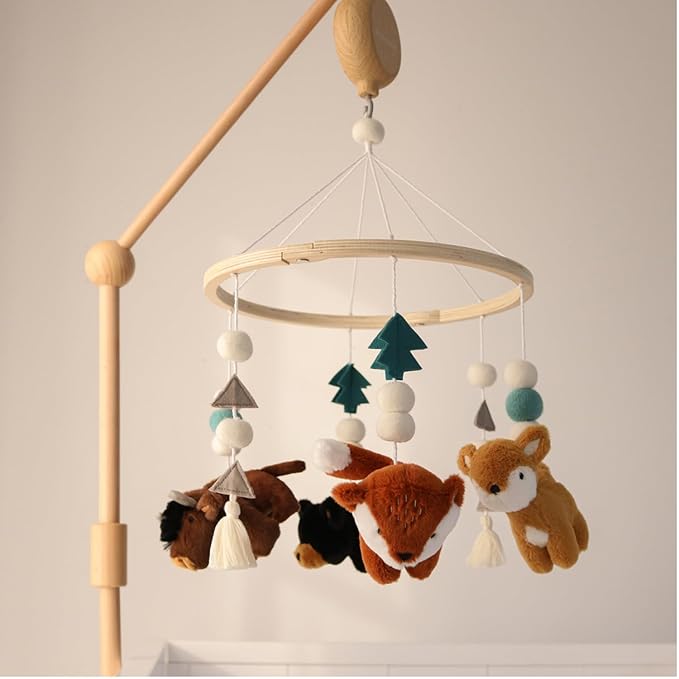 The Peanutshell Crib Mobile for Boys or Girls - Wooden Musical Baby Crib Mobile with 12 Lullabies, Western Woods Baby Western Woods Nursery Decor