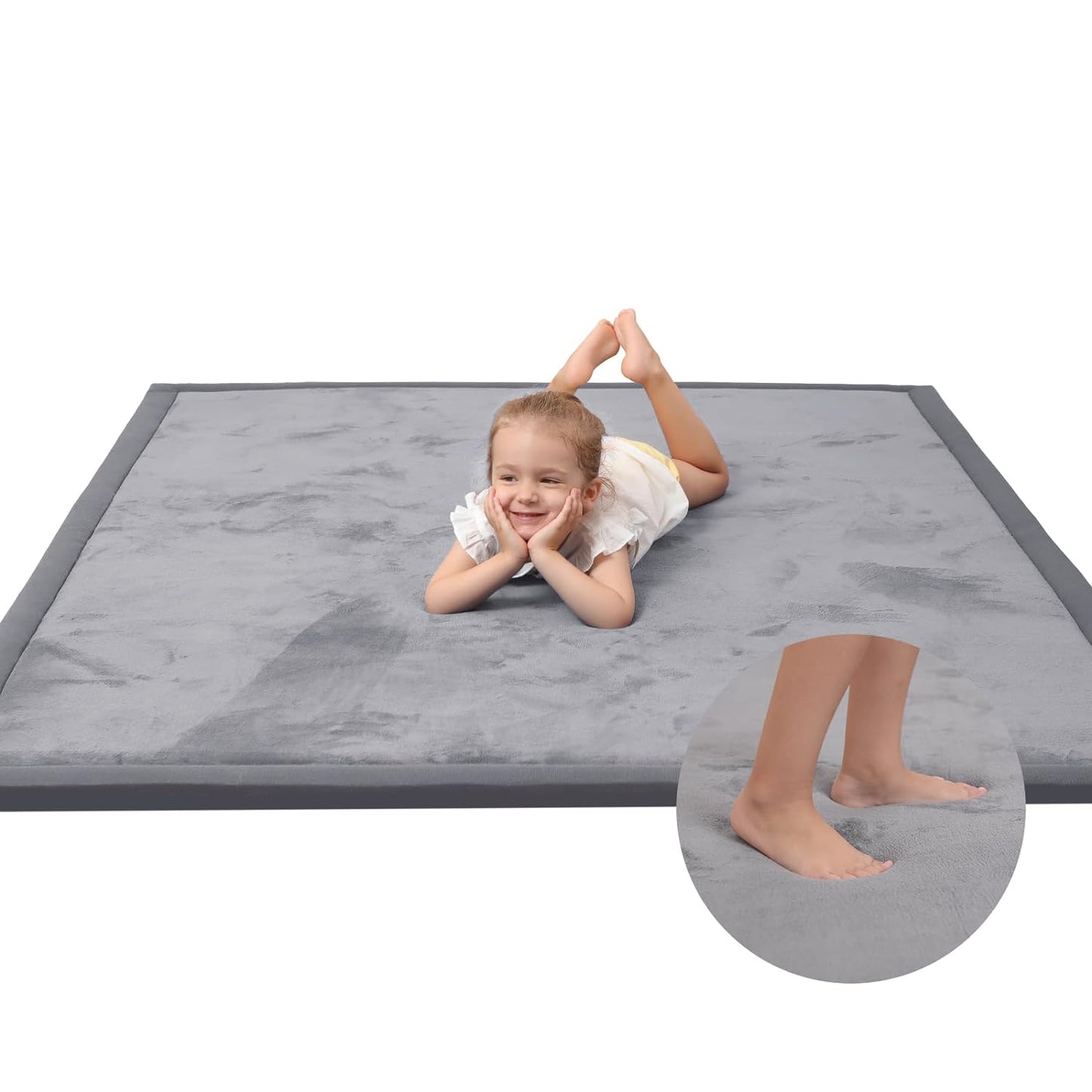 Baby Play Mat for Floor,1.3" Thick Memory Foam Tummy Time Mat,Soft Coral Velvet Nursery Rug,Large Non Slip for Crawling,Toddlers,Infants,Kids,Yoga & Tatami Style for Living Room(Dark Gray)