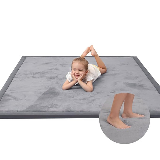 Baby Play Mat for Floor,1.3" Thick Memory foam Tummy Time Mat,Soft Coral Velvet Nursery Rug,Extra Large Non Slip Crawling Mats for Toddlers,Infants,kids,Yoga Mats & Tatami Style for Living Room(Dark Gray)