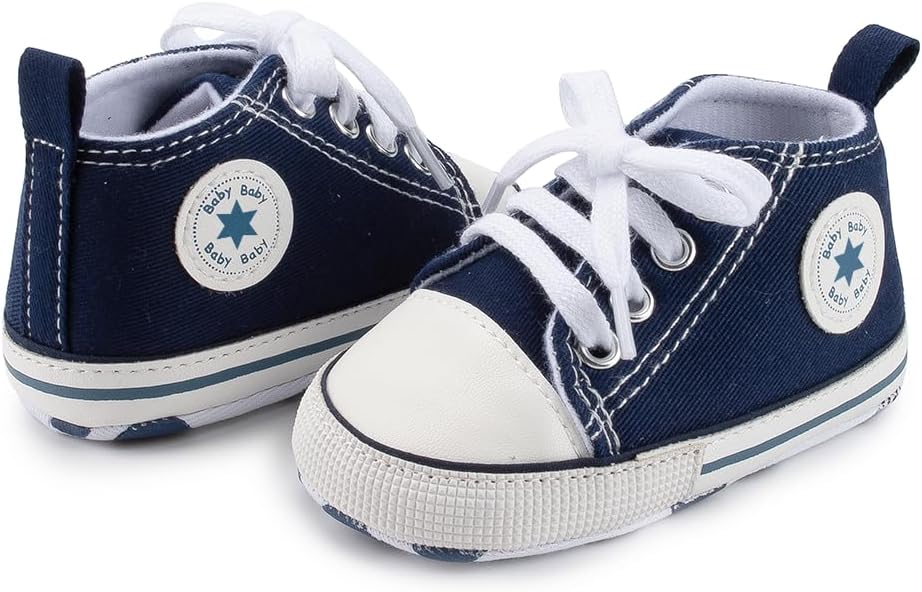 Meckior Baby Girls Boys Canvas Sneakers Soft Sole High-Top Ankle Infant First Walkers Crib Shoes