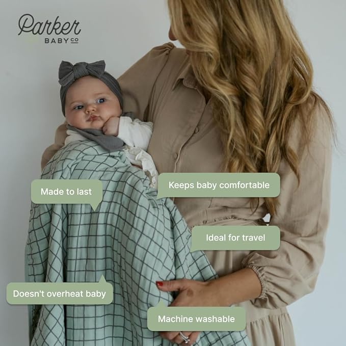 Parker Baby Muslin Blanket | 100% Soft Cotton Toddler Quilt & Baby Muslin Swaddle | Gender Neutral Design 47" x 47" Blanket