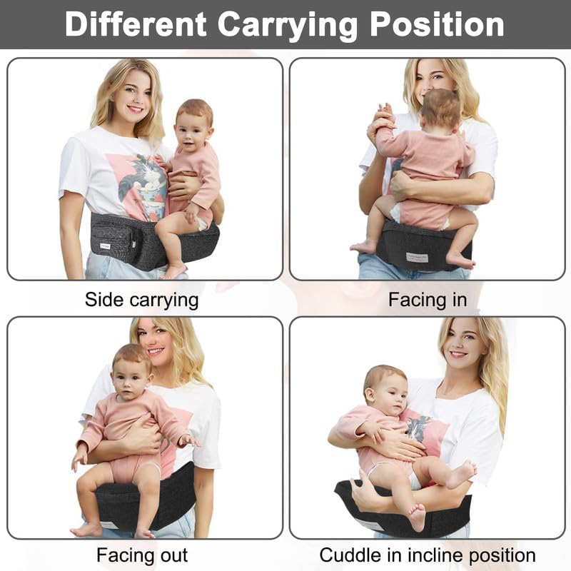 Baby Hip Carrier, Hip Seat Baby Carrierwith Adjustable Waistband, Ergonomic No-Slipped Seat, Breathable Materials for Newborns to Toddlers（Black
