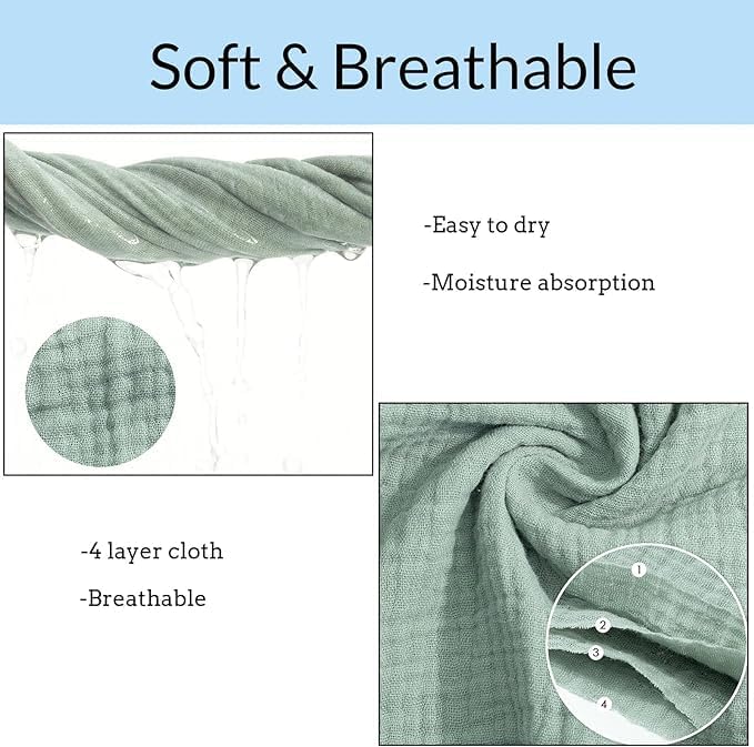 100% Cotton Baby Muslin Washcloths, 5 Pack Multi-Color Soft Baby Towels, Saliva Towel Set for Burping, Newborn Gift, Onesize, Black