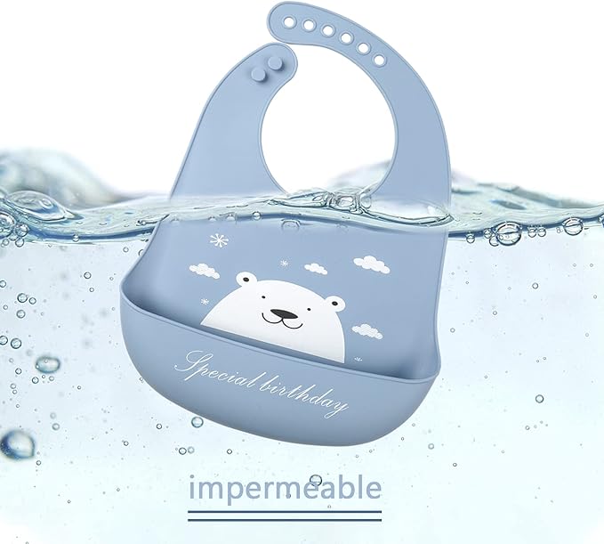 Baby Silicone Feeding Bibs, 3pcs Adjustable Waterproof Bibs for Feeding
