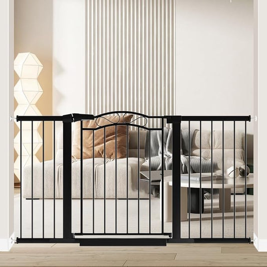 Fairy Baby 57.1"-59.8" Wide Baby Gates Child gate Todder for Kids, Metal Pressure Mounted Pet Dog Gate Walk Thru Safety Child Gate for Doorway Stairs, Black