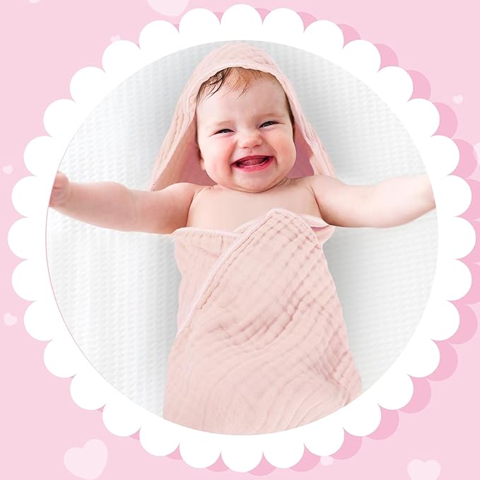 Peryiter 6 Pcs Muslin Hooded Baby Towels, 32"x 32" Cotton Newborn Bath Towel Muslin Infant Baby Blankets Absorbent Unisex Newborn Registry Gift Essentials for Girls Boys (Purple)