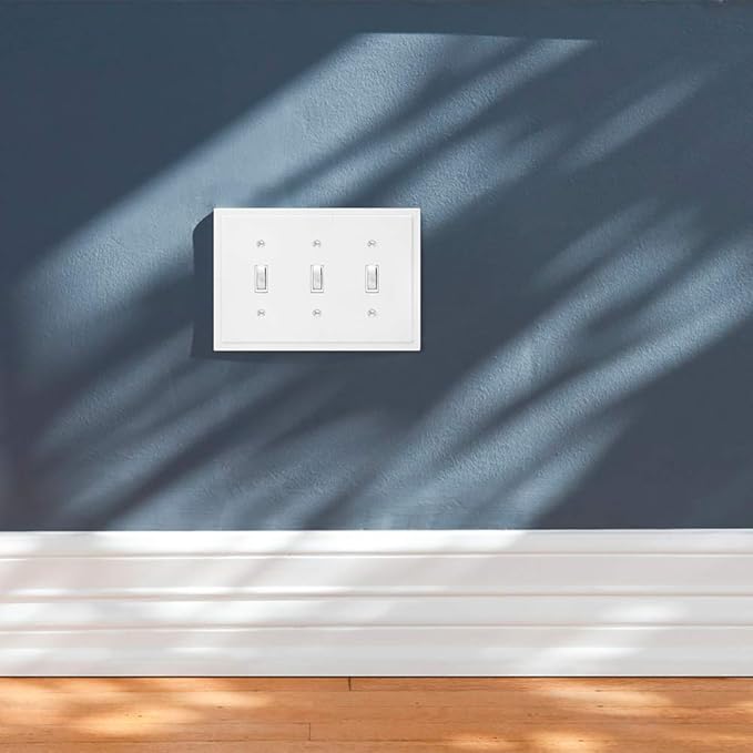 Modern Edge Decorative Wall Plate Switch Plate Outlet Cover, Durable Solid Zinc Alloy (Triple Toggle, White)