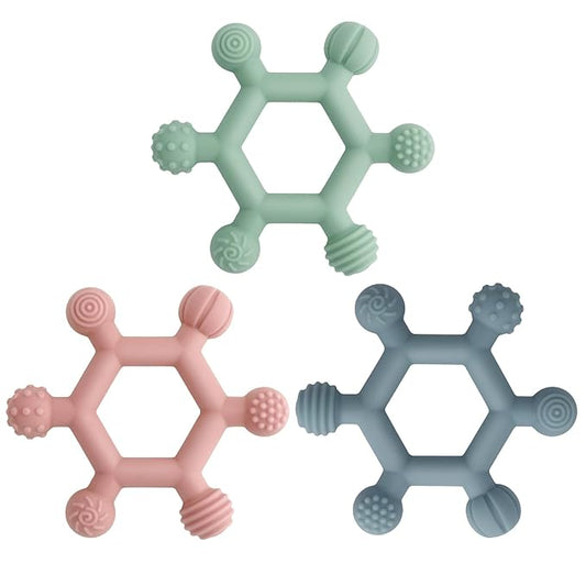 3 Pack Baby Teething Toys, BPA-Free Silicone Baby Teether Toys Teething Relief, Chew Toy for Babies 6-24 Months (Green & Blue & Pale Pink)