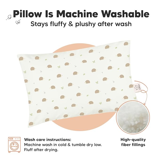 KeaBabies 2-Pack Toddler Pillow 13x18 - Soft Organic Cotton Kids Travel Bed Pillows for Sleeping, School, Nap, Machine Washable, Toddlers 2 to 5, Pillowcase Sold Separately (Nibbles/Bruce)