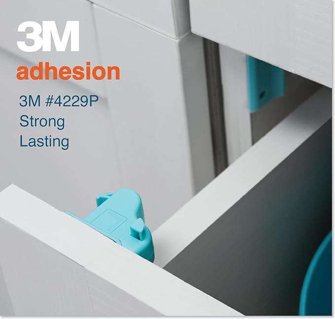 RovingCove Ergonomic Magnetic Cabinet Baby Locks 8-pk, Child Proof Drawer Cupboard Latches, Adhesive, Easy Install with Starter Tape System, 8 Locks 2 Ring Keys