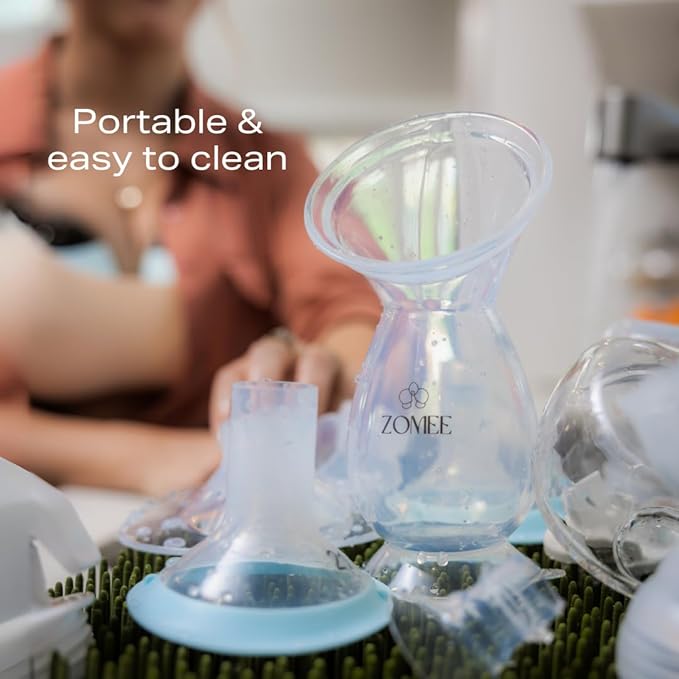 Zomee Manual Breast Pump Silicone Milk Collector – Hands-Free Milk Collection Bottle for Breastfeeding Moms – BPA-Free, Leak-Proof, Spill-Proof Design - Portable & Easy to Clean – 4oz Capacity