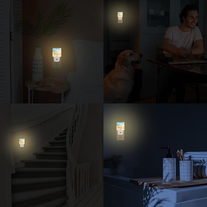 Starfish Seashells Beach Night Lights Plug into Wall for Girls Boys Room, Night Lights LED Lamp with Dusk to Dawn Sensor Nightlight for Bedroom Kitchen Bathroom Hallway Home Wall Decor