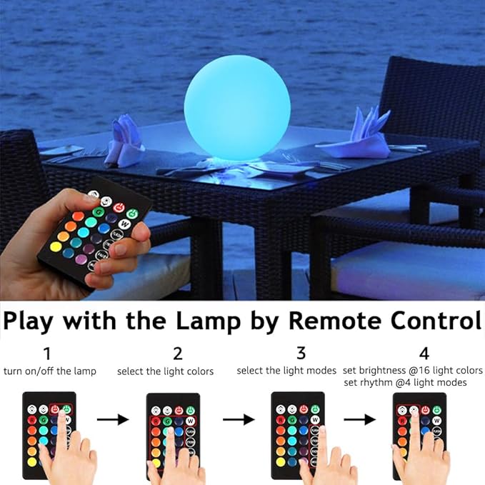 12-inch LED Glowing Ball Light w/Remote, LED Globe Orb Night Light Mood Lamp for Kid Adult, Rechargeable Dimmable RGB Color Changing Glowing Orb, Waterproof Light Up Ball for Garden Patio Party Decor
