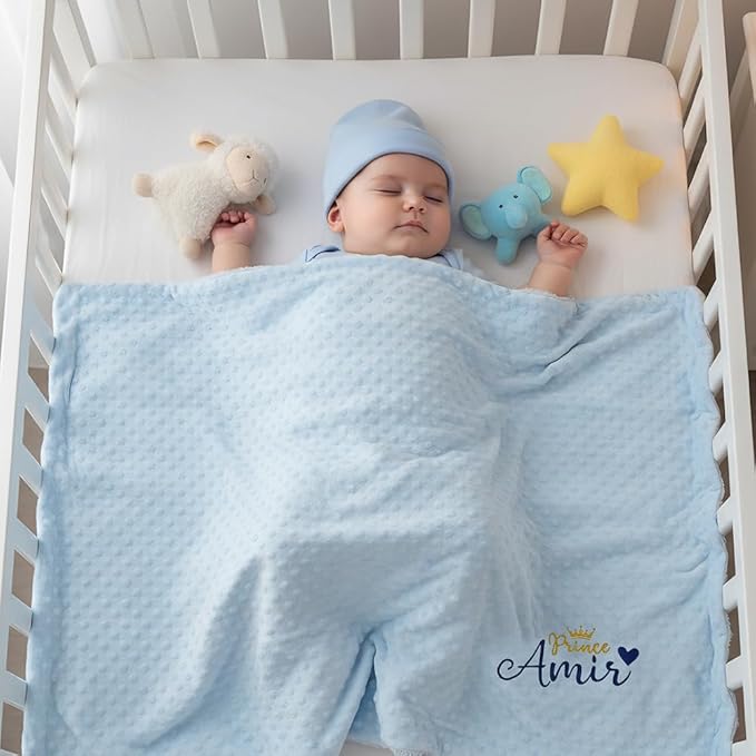 Bella's Giftshop Personalized Baby Blankets for Boys, Custom Embroidered Minky Fleece Baby Blanket with Name, Perfect Newborn Shower Christening Birthday Gifts, Ultra Soft, 27 * 35 inch-Blue