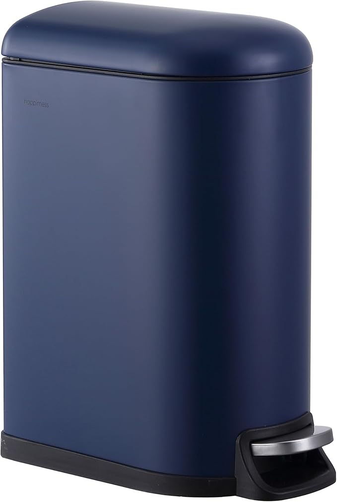 happimess HPM1009J Roland Mini 2.6-Gallon Step-Open Trash Can, Denim Blue,with Soft-Close Lid, Fingerprint Resistant, Modern, Minimalistic for Home, Kitchen, Laundry Room, Office, Bedroom, Bathroom