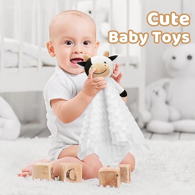 Pro Goleem Cow Security Blanket Soft Loveys for Babies for Boys and Girls Newborn Lovie Infant Blankie Cow Baby Stuff Baby Snuggle Toy Stuffed Animal Baby Gifts 16 Inch