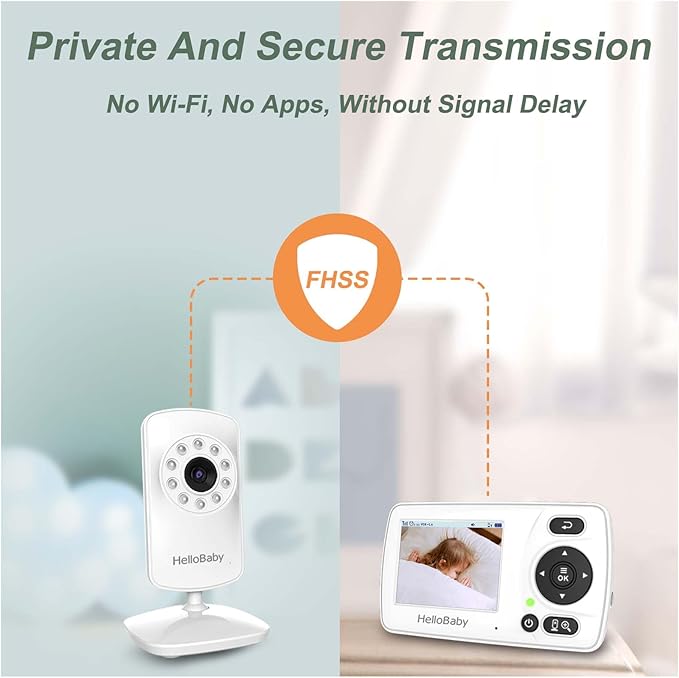 Hellobaby HB30 Video Baby Monitor with Digital Camera and Audio, No WiFi No App Safety Baby Monitor, 8 Languages, Auto Night Vision, 1000ft Transmission Range, 2.4 inch Portable Screen, White