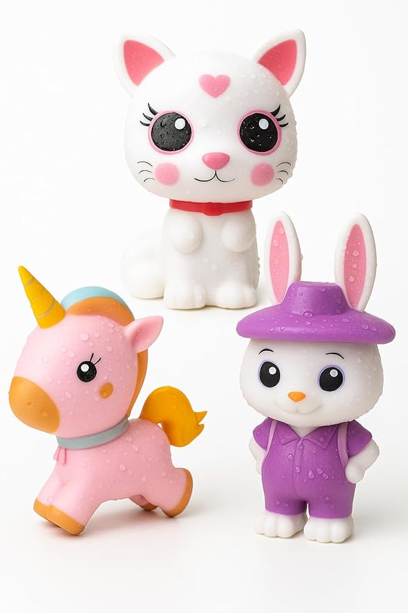 SplashEZ Girl Bath Toys | Mold Free Bath Toys for Kids & Toddlers with No Hole for Water | Unicorn Bunny Cat Set Ideal Size for Little Hands | Safe, Durable for Baby Girl Pool Tub Fun Ages 0 & Up