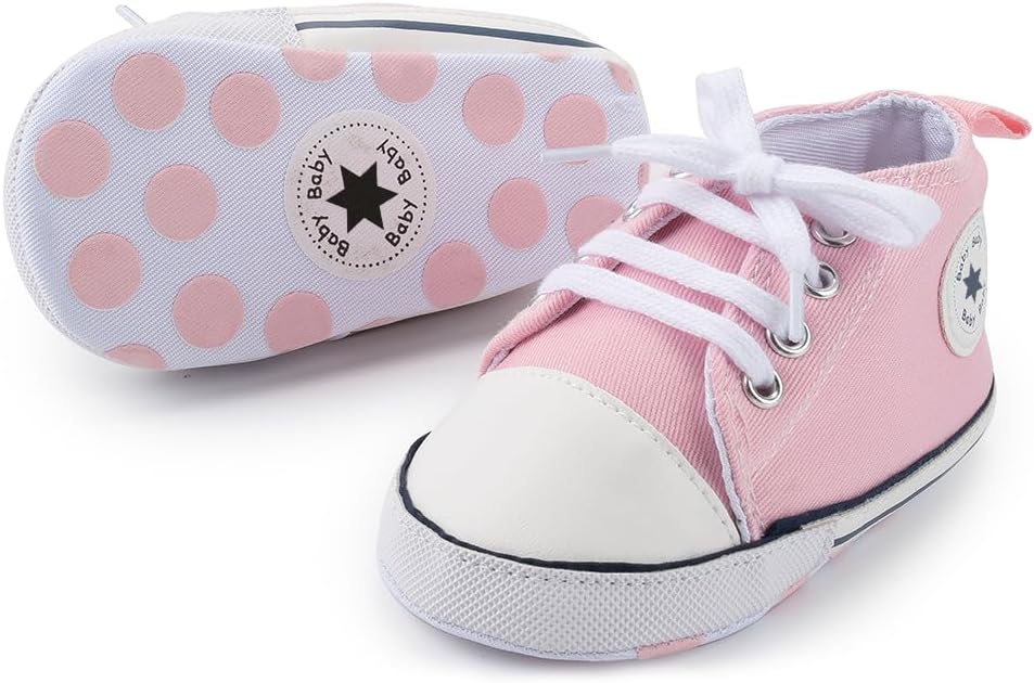 Meckior Baby Girls Boys Canvas Sneakers Soft Sole High-Top Ankle Infant First Walkers Crib Shoes