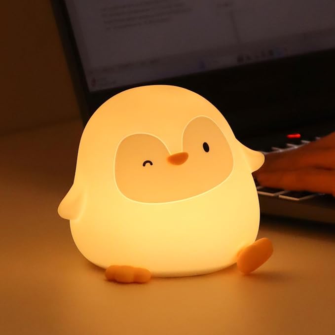 Penguin Silicone Night Light for Kids - Squishy LED Lamp with Soft Touch, USB Rechargeable & Long Battery - Cute Winter Animal Decor for Nursery & Gifts