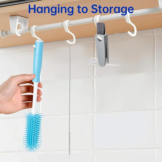 3 Pack Water Bottle Cleaner Brush Set - for Owala Cleaning Kit, Long Handle Silicone Bottle Brush Soft Touch No Scratch, Straw Cleaner Brush, 3 in 1 Multipurpose Cup Cleaner Kit for Owala Accessories