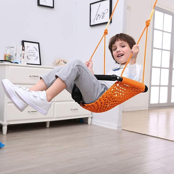 Toddler Swing & 2-in-1Baby Swing- Adjustable Rope Swing Seat for Kids | Indoor & Outdoor Durable Backyard Swing Set for Infants & Toddlers (Orange)